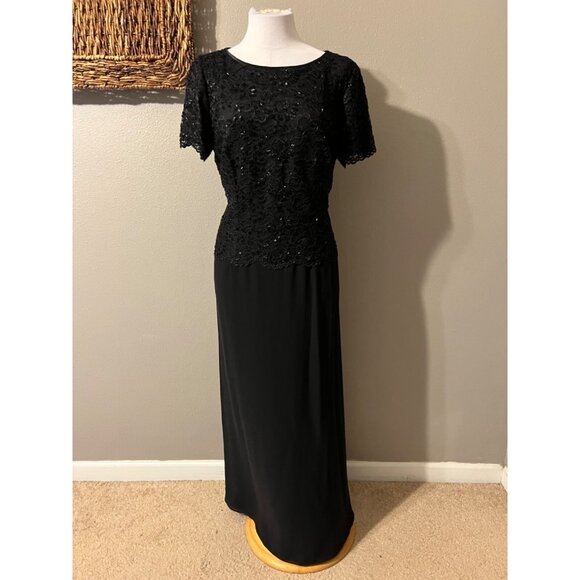 Talbots Long Formal Dress 12 Black Sequin Top Short Sleeve Flowy Wedding Party - Picture 5 of 12